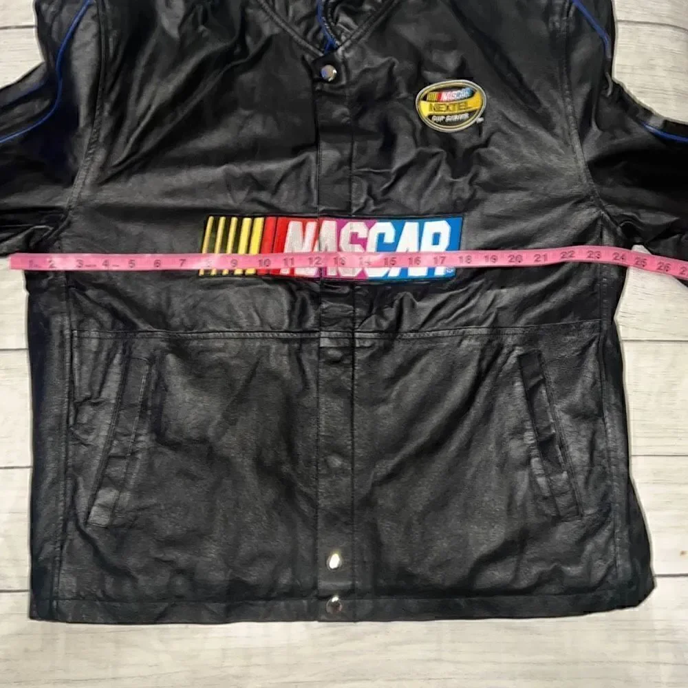 NASCAR Nextel Black Leather Bomber Jacket Coat Vintage RARE Embroidered sz Large